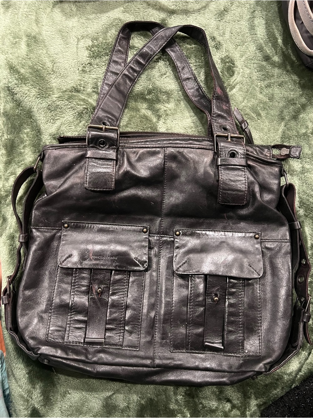 Francesco Biasia Black Leather Shoulder Bag with Front Pockets